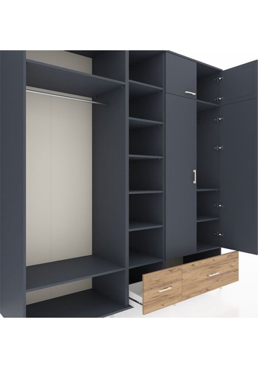 Kronos Dolap 12 Raflı 2 Çekmeceli 2 Askılı 220x59x243 Antrasit-antrasit/çam Antrasıt/atlas Çam