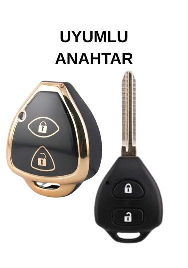 Toyota Corolla Rav4 Camry Auris Matrix Avalon Raize 2 Buton Nano Yüksek Kalite Anahtar Kılıfı Siyah