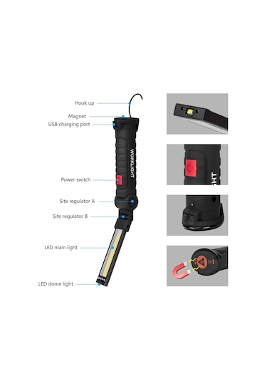 Xiyyadms 360 Dönebilen Manyetik Usb Şarjlı Cob Çalışma Lambası - Kamp, Araç Tamiri, Acil Durumlar İçin Çok Renkli