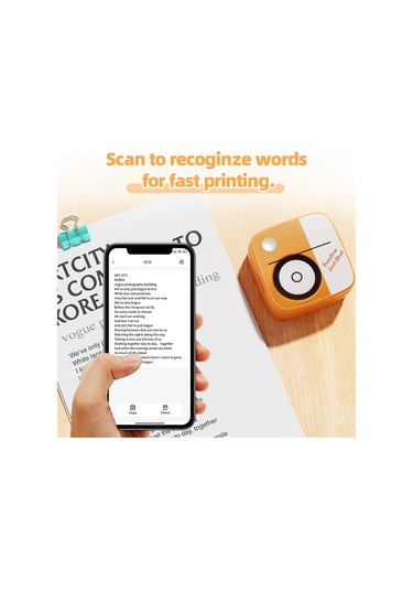Skycity D2 Turuncu Mini Etiket Yazıcı - Bluetooth 5.0, 1200mah Pil, 57mm Kağıt, Foto/metin/yanlış Sorular Yazdırma, Type-c Şarj