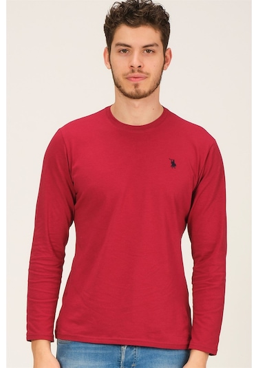 T8588 Dewberry Bisiklet Yaka Uzun Kol T-shırt-bordo Bordo