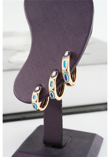 Kadın Vip Seri Mineli Nazar Motifli 3'lü Küpe Seti