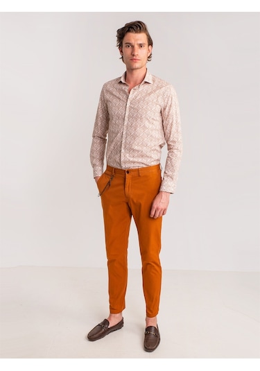 Dufy Kahve Erkek Slim Fit Paul Yaka Uzun Kol Gömlek - 60643 Kahverengi