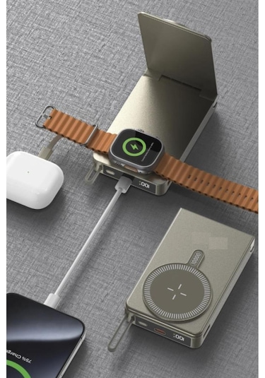 1019 10000 Mah Magsafe Kablosuz Type-c 22,5 W Hızlı Şarj Powerbank Siyah