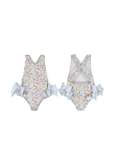 Upf50+ Hizli Kuruyan Mavi Cicekli Sirti Capraz Mayo Mavi