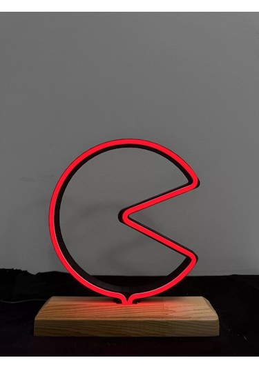 Pac-man Figürlü Kırmızı Neon Gece Lambası Çok Renkli