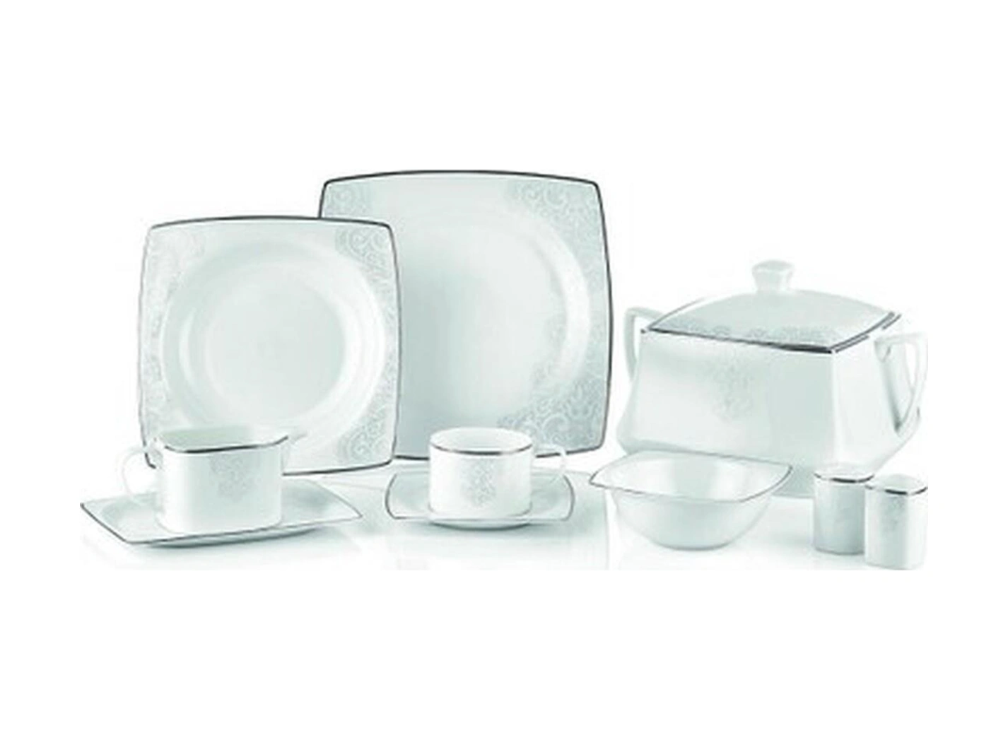 Taç Osmanlı Ala Platin 85 Parça Kare Bon Yemek Takımı Tac-2017 Antrasit