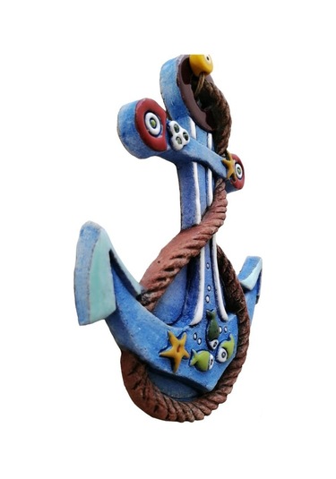 Özel Tasarım Halat Süslemeli Çapa Seramik Dekoratif Duvar Süsü Ev Bahçe Dekorasyon