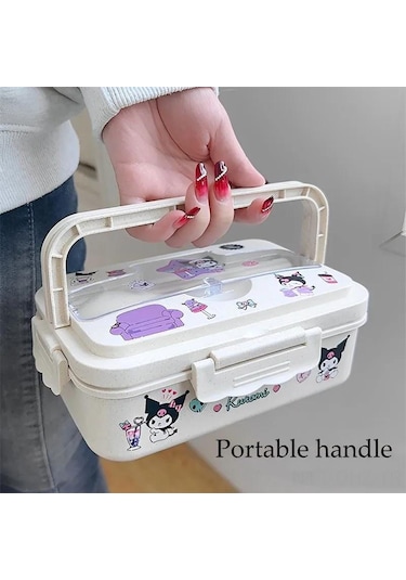 Aubyhe 800ml Buğday Saplı Bento Kutusu, Mikrodalga Uygun, Cep Telefonu Tutucu Kapağı, Çocuklar Ve Çalışanlar İçin, Çift Taraflı Çatal-bıçak, Yeşil Ve Pratik Bej