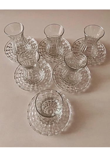 Alin Adela 6'lı Cam Çay Tabağı Çay Tabak Altlığı Royaleks-ryg8030 Renkli