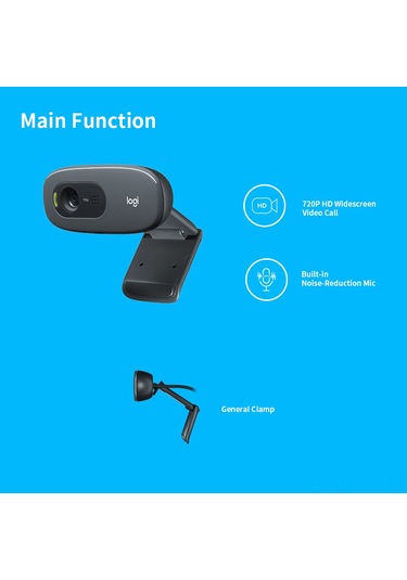 Yaozixa Logitech C270i Webcam - 720p/30fps Video Konferans, Otomatik Işık Düzeltme, Gürültü Azaltıcı Mikrofon, Evrensel Klem