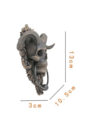 Pazly Şeytan Boynuzlu Kafatası Asılı Tokmağı, Ağır Hizmet Gotik Ev Dekorasyonu, Reçine, Bronz, 10.5x3x13cm