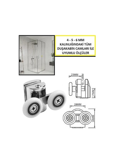 1 Adet Üst Duşakabin Tekerleği Üst Cam Rulman Krom Teker 23 Mm Beyaz - Şeffaf