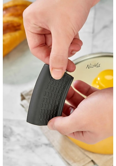 Nishev Yanmaz Yapışmaz Silikon Tencere Tutacağı Silikon Kulp Tutacak 5 Adet Çift Siyah