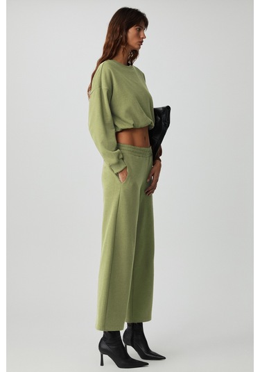 DEWANNA Kadın Uzun Kollu Crop Yeşil Eşofman Takımı