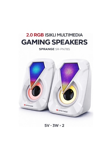Sprange Sr-pn785 2.0 Rgb Işıklı Multimedia 5v 3w 2 Gaming Oyuncu Speaker -beyaz
