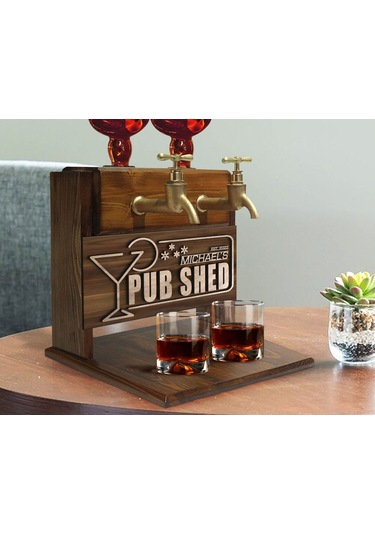 Bk Gift Kişiye Özel Kabartma İsimli Ve Tarihli Çift Musluklu Doğal Ahşap İçki Standı-30, İçki Standı, Doğum Günü Hediyesi, Ev Hediyesi Bitmeyen136531