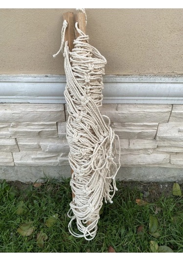 Tek Kişilik Çift Örgülü Makrome Pamuk Hamak Salıncak 95x220 Cm Beyaz