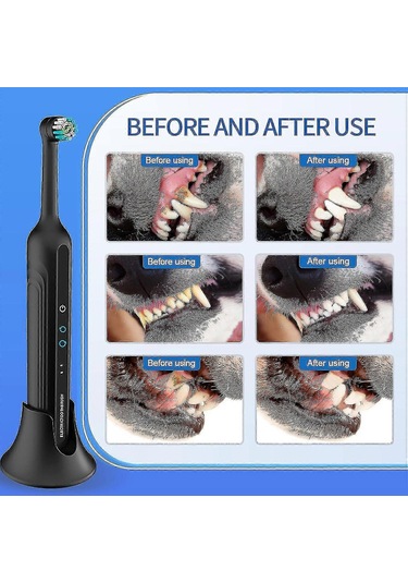 Köpek Diş Fırçalama Seti,köpekler İçin Sonic Elektrikli Diş Fırçası,plak Ve Tartar Temizleyici,3 Fırça Başlığı Siyah G
