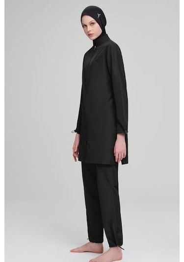 Haşema 6026 Siyah Dokuma 5 Parça Tesettür Mayo Takımı Çok Renkli