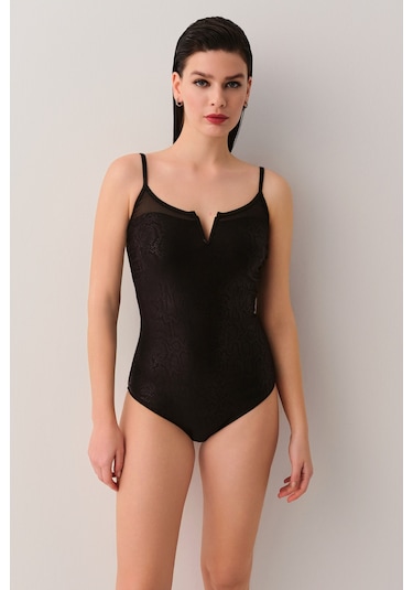 Suwen Sirius Tül Detaylı Mayo Sb25760012012 Siyah