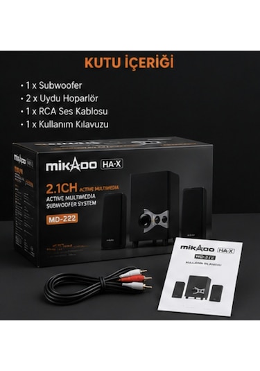 Mikado Md-222 2.1ch Active Multimedia Subwoofer Ses Sistemi Güçlü Bass