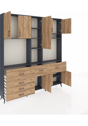 Arges Dolap 10 Raflı 6 Çekmeceli 8 Kapaklı 220x30x243 Antrasit-çam/çam Atlas Çam/atlas Çam