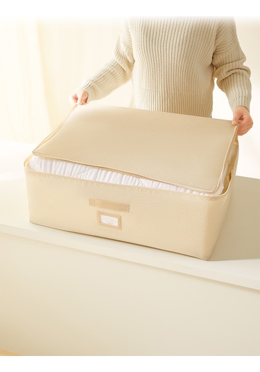 Ocean Home Textile 3'lü Büyük Boy Bej Balıksırtı Baza Altı Hurç Set 62 x 46 x 22 cm