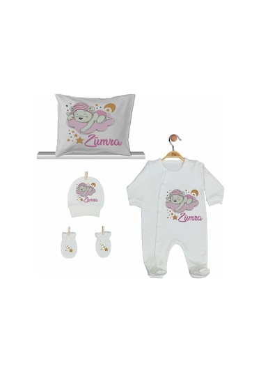 Pia Baby Gl 2003 İsme Özel Ayıcıklı Beşli Tulum Set Krem