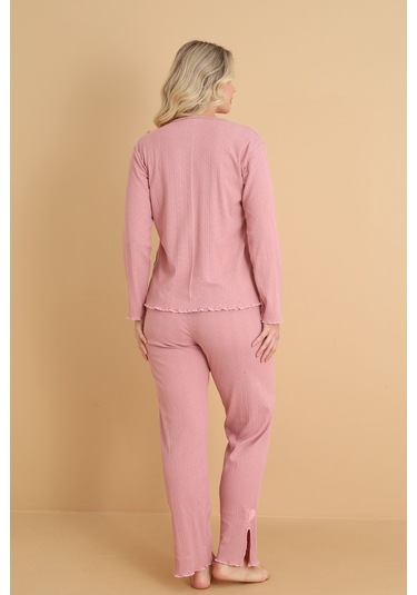 Mr-8601 Pointel Kumaş Mevsimlik Günlük Kalpli Kadın Pijama Takımı Pudra