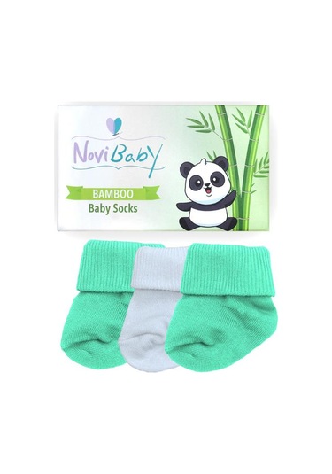 Novibaby 3'lü Bambu Yenidoğan Bebek Çorabı I Minty I 0-6 ay "Karışık Renkli"
