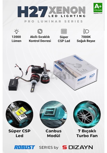 S-dizayn Pro Luminar H27 Led Xenon / 60w / 12000lm / 7000k A+ Kalite