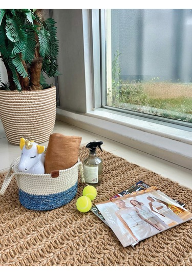 Kulplu Düzenleyici Sepet Leke Tutmaz Mavi-beyaz 31x20 Cm Beyaz - Mavi