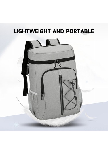 Symbee Outdoor Kamp İçin Çift Katlı Isı Yalıtımlı Büyük Buz Çantası, Çok Fonksiyonlu Piknik Sırt Çantası Oxford Kumaş, Alüminyum Folyo Açık Gri