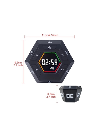 Hymark Altıgen Dijital Geri Sayım Zamanlayıcı Led Ekranlı Görsel Zaman Kontrol Mutfak Ders Mıknatıslı