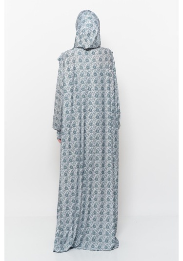 Pratik Tek Parça Güneş Desenli Kollu Tak Çıkar Başörtülü Likralı Tesettür Namaz Elbisesi 990-0302 Açık Zümrüt Antrasit