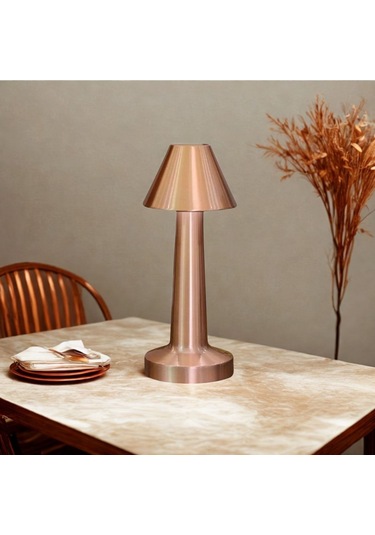 Buffer Çatı Model Bronz Renk Şarjlı Dokunmatik 3 Renkli Led Masa Lambası Bronz