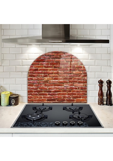 Decorita Cam Ocak Arkası Koruyucu | Oval Şekilli | Tuğla Desenli