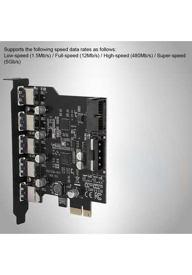 Springsun Pcı-e X1/x16 Usb 3.0 Gen1 5 Port 5gbps Genişletme Kartı, Uasp Desteği, Çoklu Cihaz Erişimi, 19pin, 5x Usb-a