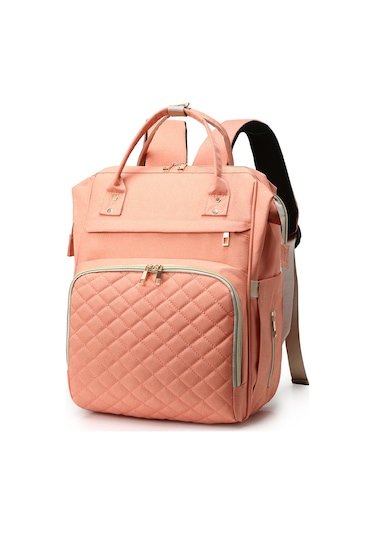 Hangfox Yeni Nesil Büyük Kapasiteli Anne Çanta - Isı Yalıtımlı Biberon Ceplerli, Bebek Arabasına Takılabilir, Usb Şarj Portlu, Su Geçirmez Nilon Materyal Pembe Pembe