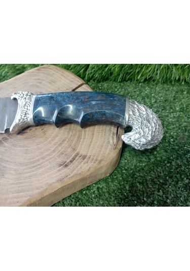 Tctknives Damascus Serisi El Yapımı Av Kamp Bıçağı Şahin Gümüş - Mavi