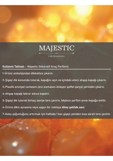 Majestic Oto Kokusu Amber 7 Ml - Dekoratif Araç Parfümü