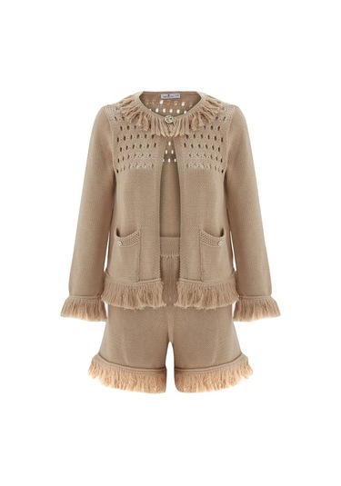 Peraluna Mıyoki Cardıgan & Shorts Mevsimlik Pamuklu Kadın Triko T Bej