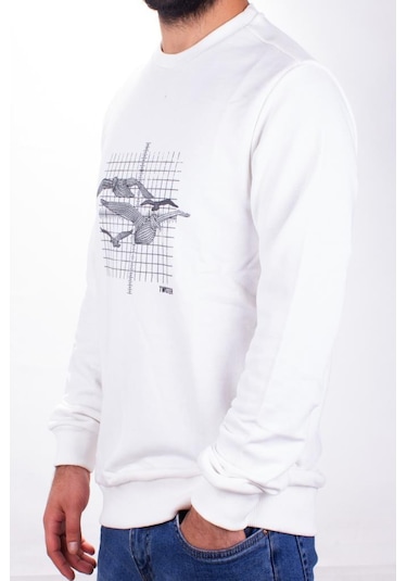 Twister 1915 Ekru Bisiklet Yaka Erkek Sweat Ekru