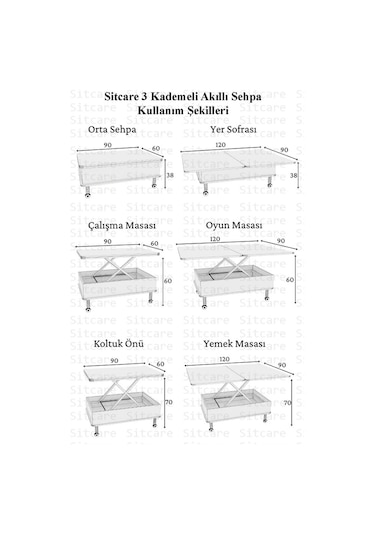 Lisa Desenli Akıllı Sehpa Tekerli Çekmeceli, Sihirli Sehpa