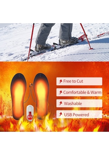 Ulzyvf Usb Şarjlı Isıtmalı Ayakkabı Tabanı - Kışlık Sıcak Tabanlık 5.5-9.5 Siyah Siyah