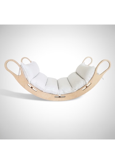 Xl Montessori Ahşap Pikler Halkası Ve Beyaz Minder Beyaz