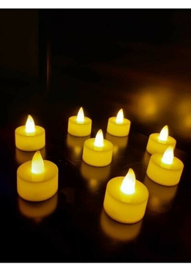 8 Adet Sarı Işıklı Led Mum El Mumu Tealight Piller Dahil Kullanıma Hazır Sarı