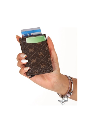 Newish Polo Kadın Desenli Mekanizmalı Cüzdan Ve Çapraz Omuz Askılı Bel Ve Omuz Çantası New345- Kahve - Kahve