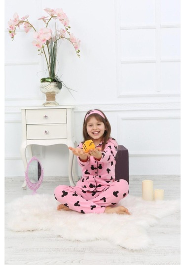 Kız Çocuk Pembe Renk Efsane Mickey Mouse Karakter Baskılı Desenli Pijama Alt Üst Takım Pembe